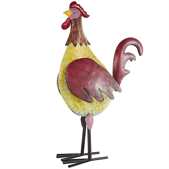 UMA Black Metal Rooster Textured Decorative Garden Sculpture with Red Accents, 7" x 17" x 28" | 13715 CLOSEOUT