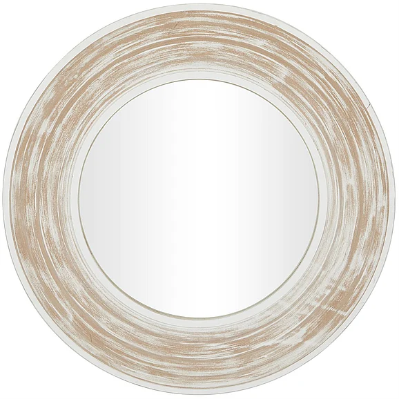 UMA Cream Wooden Room Wall Mirror with White Wash Effect, 48 x 4 x 48 | 13766