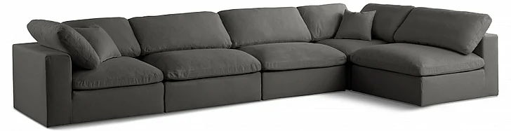 Meridian Plush Velvet Standard Comfort Modular Sectional in Grey Velvet 602Grey-Sec5D