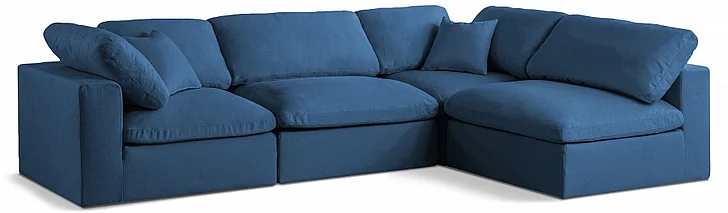 Meridian Plush Velvet Standard Comfort Modular Sectional in Navy Velvet 602Navy-Sec4B