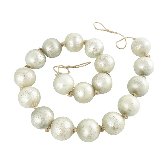 UMA Silver Glass Handmade Round Extra Long Frosted Orb Beaded Garland with Tassel with Knotted Jute Rope, 91 x 3 x 3 | 13779