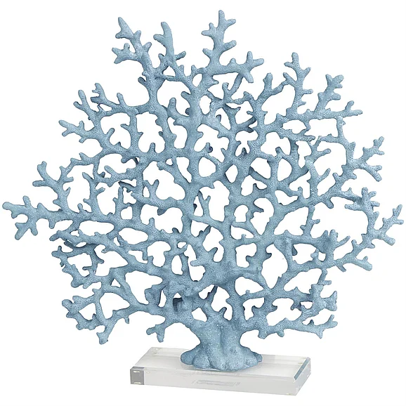UMA Blue Resin Coral Decorative Sculpture with Clear Resin Base, 17" x 3" x 16" | 13792