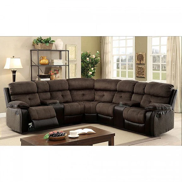 Furniture of America Hadley II Sectional w/2 Consoles in Brown/Espresso CM6871
