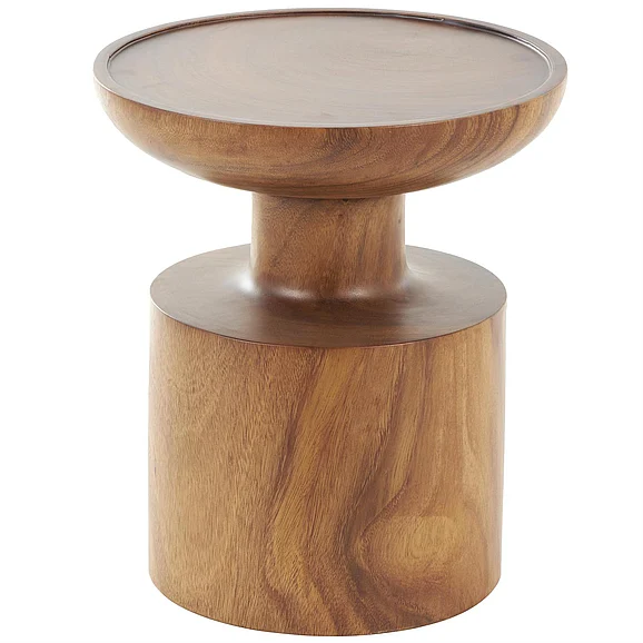UMA Brown Wood Handmade Side End Accent Table with Cylinder Block Base, 15" x 16" x 18" | 13804