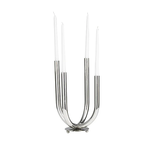 UMA Silver Stainless Steel Metal Abstract U-Shaped Decorative Candelabra, 8 x 8 x 15 | 13816