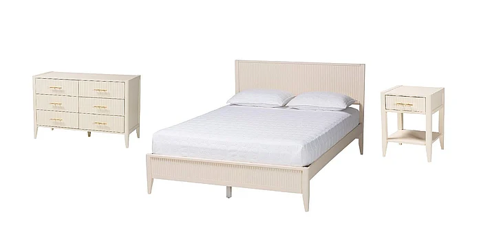 Baxton Studio Primrose 3pc Fluted King Platform Bedroom Set in Ivory