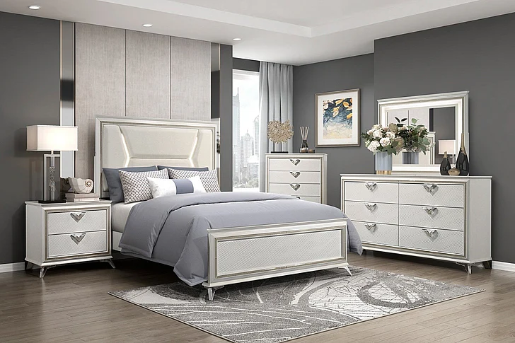 Homelegance Audra 2pc Panel Bedrooms Set in White and Gold