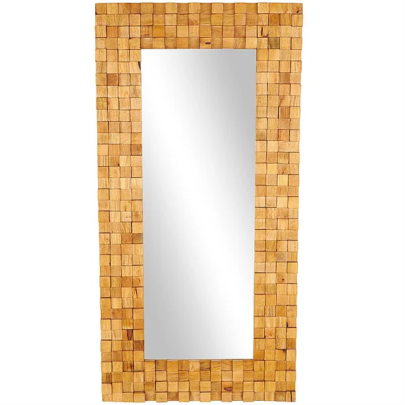 UMA Brown Mango Wood Geometric Handmade Dimensional Square Mosaic Room Floor Mirror with Natural Wood Grain Patterns, 36" x 2" x 72" | 13832 CLOSEOUT