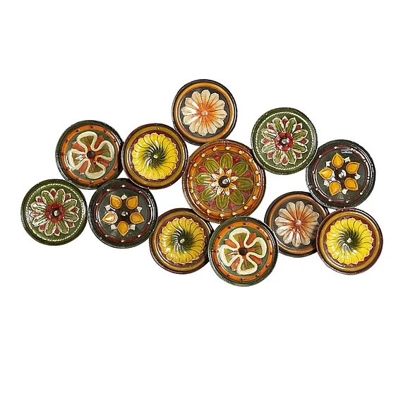 UMA Multi Colored Metal Plate Spanish Inspired Floral Home Wall Decor with Spanish Designs, 46" x 3" x 25" | 13849