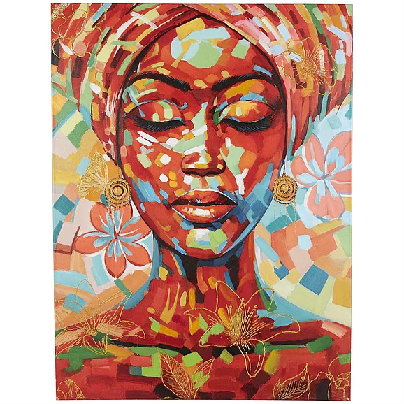 UMA CosmoLiving by Cosmopolitan Multi Colored Canvas Woman Abstract Paint Splatter Decorative Wall Art with Abstract Paint Strokes and Floral Accents, 36 x 2 x 47 | 13853