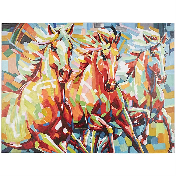 UMA Multi Colored Canvas Horse Abstract Paint Splatter Decorative Wall Art with Abstract Paint Stroke Design, 47" x 2" x 36" | 13854 CLOSEOUT