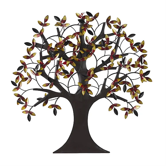 UMA Dark Brown Metal Tree Indoor Outdoor Home Wall Decor with Leaves, 31" x 3" x 32" | 13862 CLOSEOUT