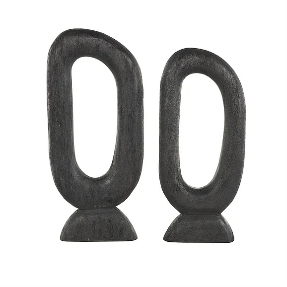UMA Black Mango Wood Abstract Cutout Oval Decorative Sculpture, (Set of 2) 20, 18H | 13885