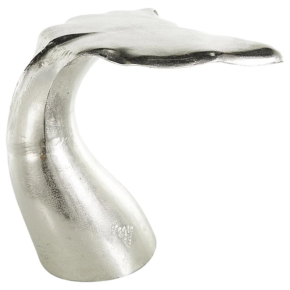 UMA Silver Aluminum Metal Whale Tail Side End Accent Table with Weathered Distressing and Pock Marks, 23" x 22" x 23" | 13901