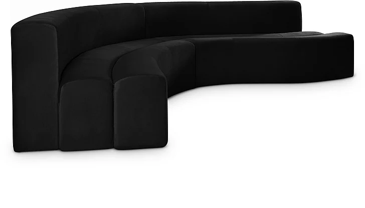 Meridian Curl Velvet 2pc. Sectional in Black Velvet 624Black-Sectional