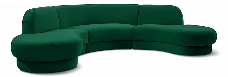 Meridian Rosa Velvet 3pc. Sectional in Green Velvet 628Green-Sectional