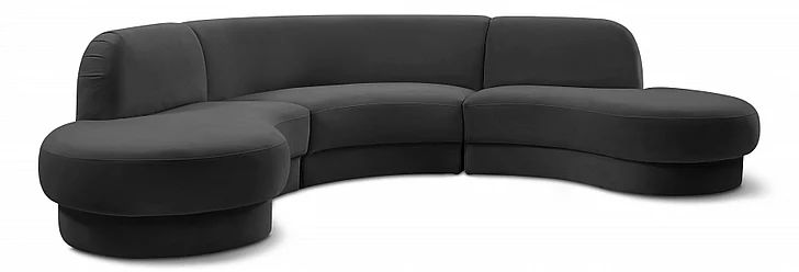 Meridian Rosa Velvet 3pc. Sectional in Grey Velvet 628Grey-Sectional