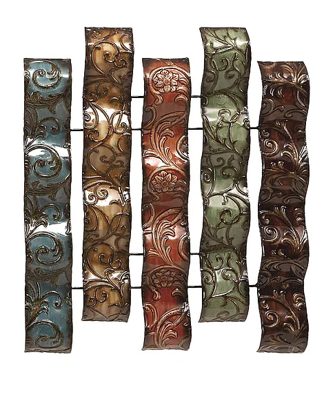 UMA Multi Colored Metal Abstract 5 Wavy Panels Home Wall Decor with Embossed Details, 24 x 1 x 20 | 13951