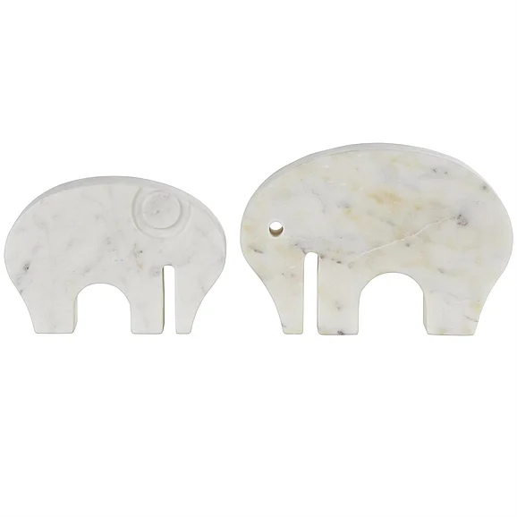 UMA White Marble Elephant Rounded Abstract Decorative Sculpture with Gray Marble Veins and Cutouts, Set of 2 8, 7W | 13960 CLOSEOUT