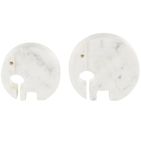 UMA White Marble Elephant Circular Abstract Decorative Sculpture with Gray Marble Veins and Cutouts, Set of 2 6, 5H | 13962 CLOSEOUT