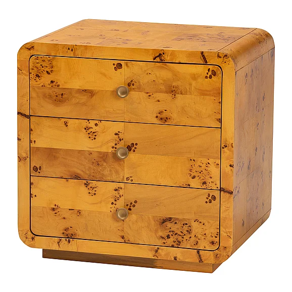 bali & pari Netra Natural Real Burl 3-Drawer Nightstand 13972