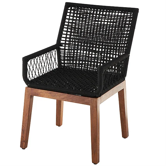 UMA Black Jute Rope Handmade Woven Living Room Accent Chair with Brown Wooden Legs, 24" x 26" x 37" | 13984 CLOSEOUT