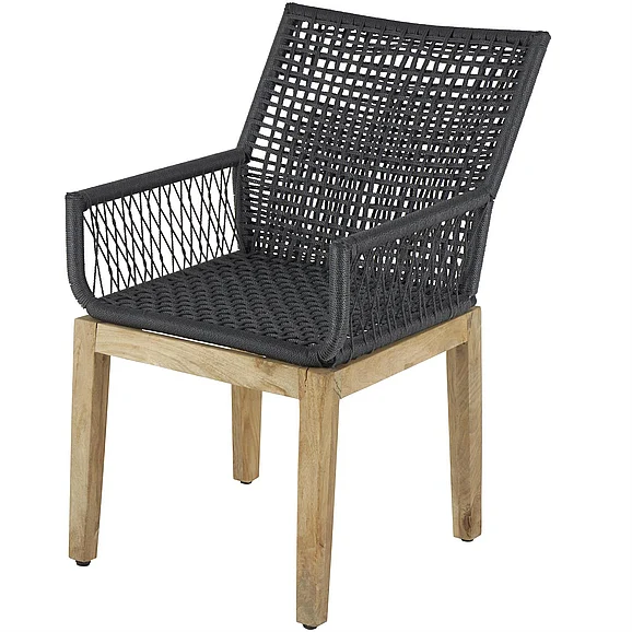 UMA Black Jute Rope Handmade Woven Living Room Accent Chair with Brown Wooden Legs, 28" x 23" x 36" | 13989