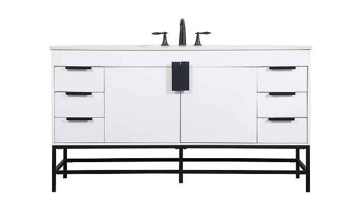 Elegant 60 In. Single Bathroom Vanity in White VF48860MWH