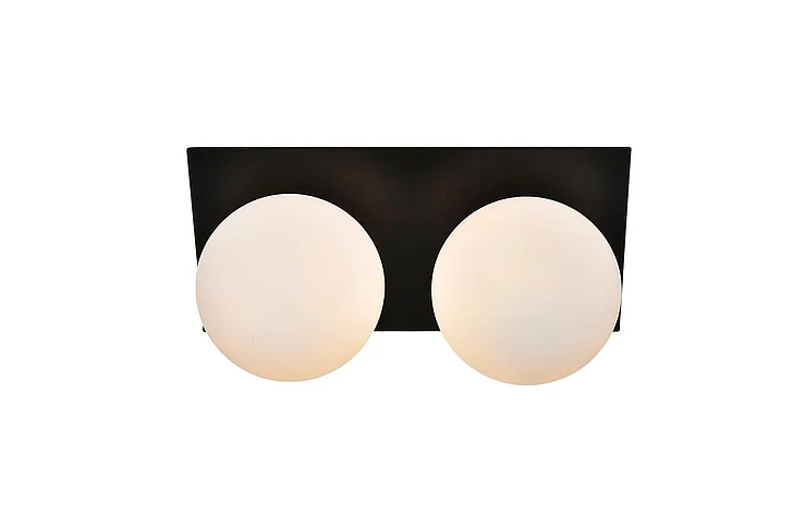 Elegant Jillian 2 Light Black and Frosted White Bath Sconce LD7304W14BLK CLOSEOUT