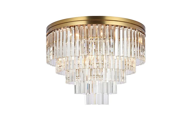 Elegant Sydney 32 In. Round Crystal Flush Mount in Satin Gold 1201F32SG/RC