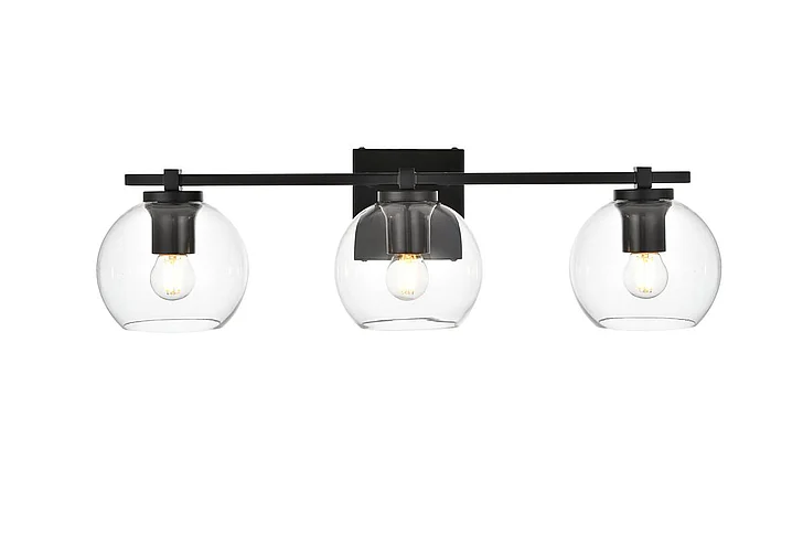 Elegant Juelz 3 Light Black and Clear Bath Sconce LD7311W24BLK CLOSEOUT