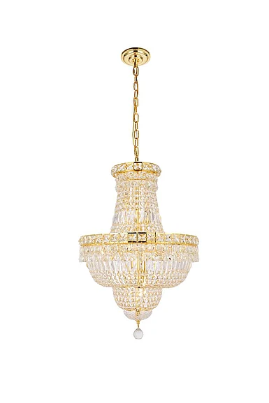 Elegant Tranquil 12 Light Gold Pendant Clear Royal Cut Crystal V2528D18G/RC