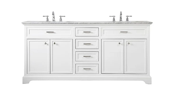 Elegant 72 In. Double Bathroom Vanity in White VF15072DWH