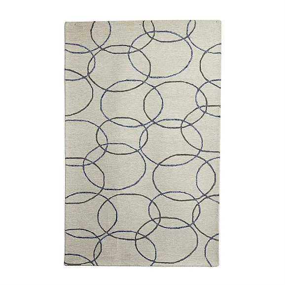 UMA Cream Wool Fabric Geometric Handmade Circles Area Rug, 8'x10' | 140027 CLOSEOUT
