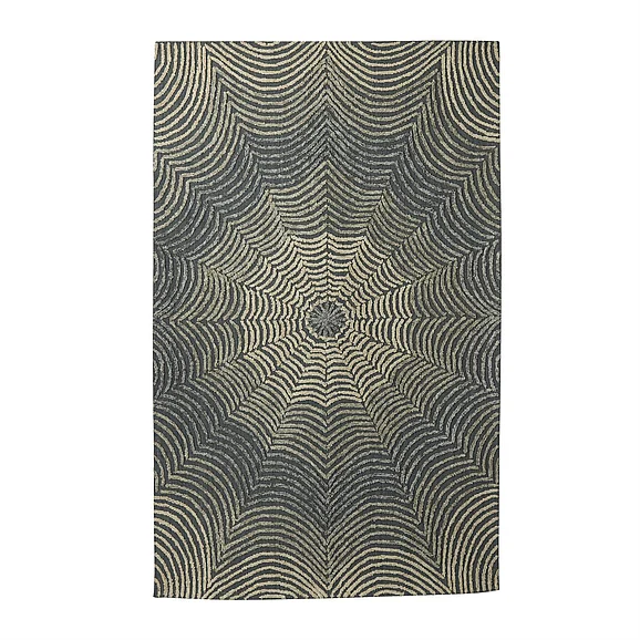 UMA Blue Wool Fabric Geometric Handmade Spider Web Area Rug, 5'x8' | 140064 CLOSEOUT