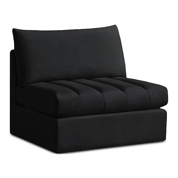 Meridian Jacob Velvet Modular Armless Chair in Black Velvet 649Black-Armless