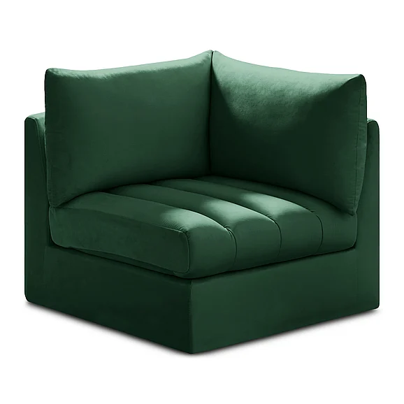 Meridian Jacob Velvet Modular Corner Chair in Green Velvet 649Green-Corner
