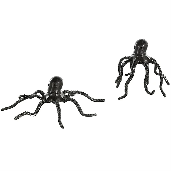 UMA Black Aluminum Metal Octopus Decorative Sculpture with Textured Tentacles, Set of 2 7, 3H | 14071 CLOSEOUT