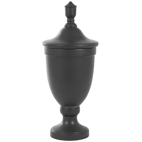 UMA Black Ceramic Fluted Urn Shaped Living Room Decorative Jars with Lid, 11" x 11" x 28" | 14073 CLOSEOUT