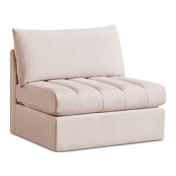 Meridian Jacob Velvet Modular Armless Chair in Pink Velvet 649Pink-Armless