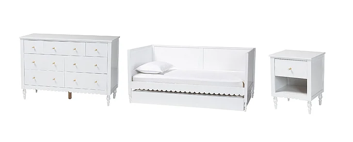 Baxton Studio Roni 2pc Scalloped Twin Day Bedroom Set with Trundle in White