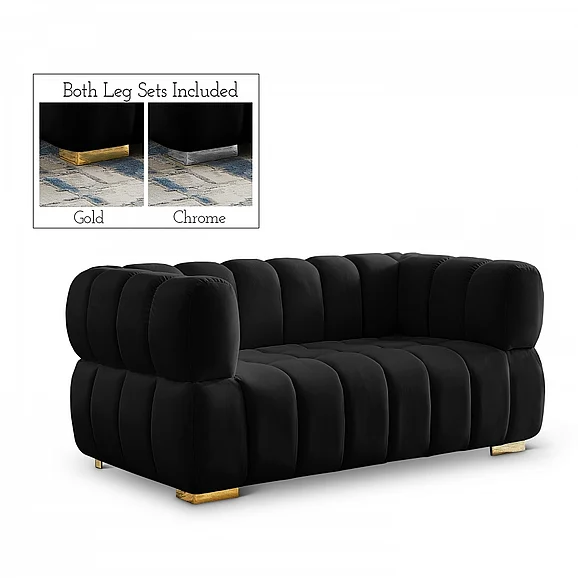 Meridian Gwen Velvet Loveseat in Black Velvet 670Black-L