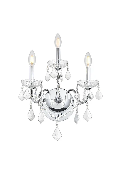 Elegant St. Francis 3 Light Chrome Wall Sconce Clear Royal Cut Crystal V2015W3C/RC