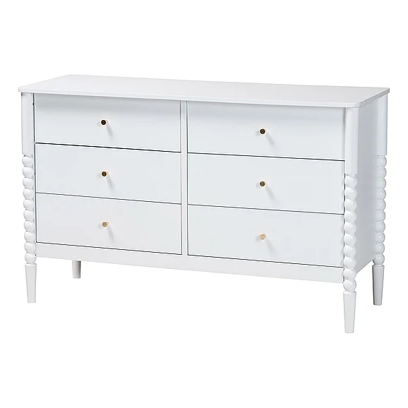 Baxton Studio Lucera White Bobbin 6-Drawer Dresser 14127