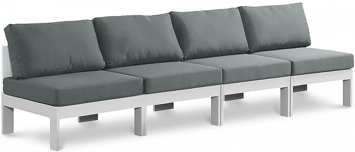 Meridian Nizuc Outdoor Patio Aluminum Modular Sofa in Grey Water Resistant Fabric 375Grey-S120B