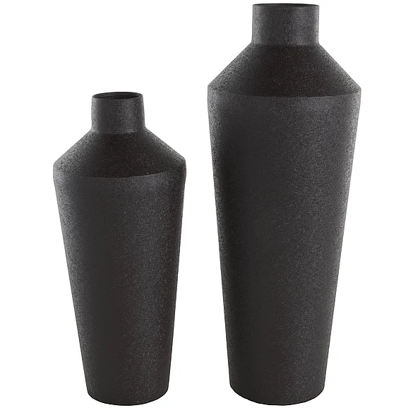 UMA Black Metal Textured Tapered Decorative Vase, Set of 2 20, 16H | 14142