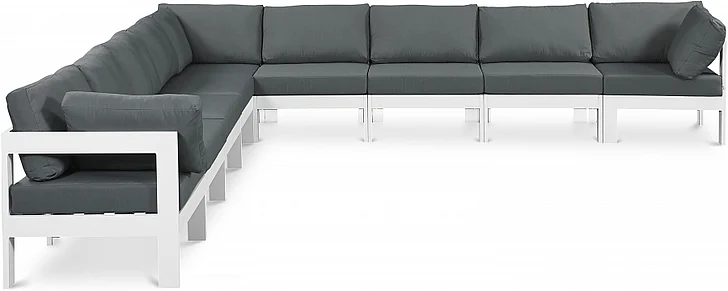 Meridian Nizuc Outdoor Patio Aluminum Modular Sectional in Grey Water Resistant Fabric 375Grey-Sec9B