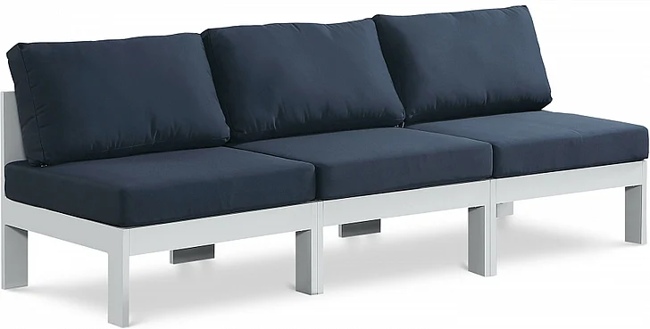 Meridian Nizuc Outdoor Patio Aluminum Modular Sofa in Navy Water Resistant Fabric 375Navy-S90B