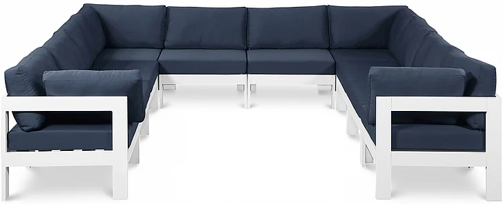 Meridian Nizuc Outdoor Patio Aluminum Modular Sectional in Navy Water Resistant Fabric 375Navy-Sec10B