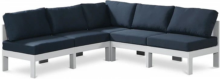 Meridian Nizuc Outdoor Patio Aluminum Modular Sectional in Navy Water Resistant Fabric 375Navy-Sec5A